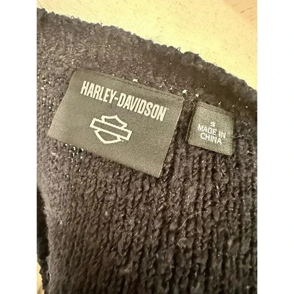 Harley Davidson Knit Oversized Black and White Striped Pullover Sweater Sz S - Picture 6 of 6